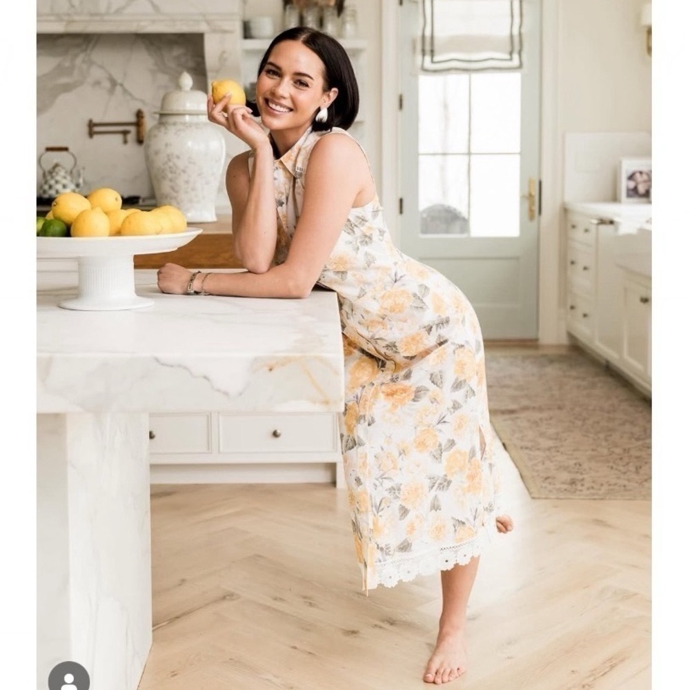 NEW Rachel Parcell Sleeveless Floral Midi Shirt Dress Ivory Yellow 10 - Picture 2 of 16